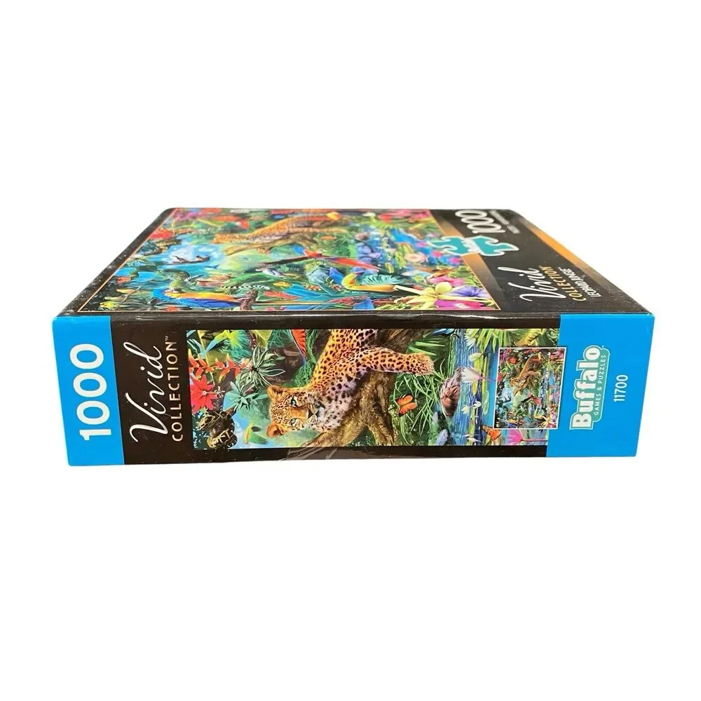 Vivid Leopard Jungle 1000 Pc Puzzle Jaguar Parrots Toucan Tropical Birds Buffalo